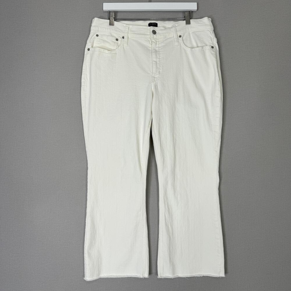 J.Crew Mid Rise Flare Crop Jeans Womens 33 White in Signature Stretch Raw Hem